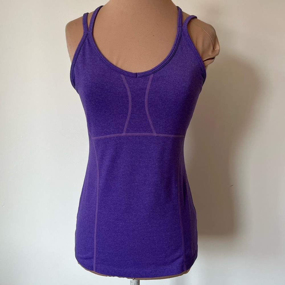 Athleta Empowerment Strappy Back Purple Workout Tank Top Built-In Bra EUC Sz XS